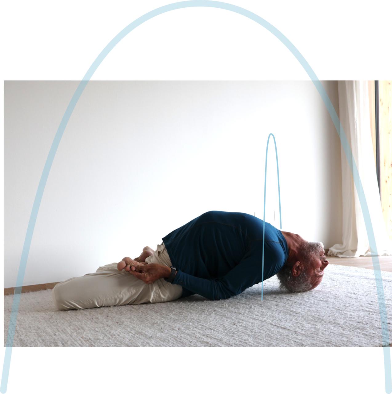 In Matsyasana an upright arched shape occurs across the chest and throat area. The conscious mental picturing of this shape can deepen the perception of the exercise and lead to a further inner uprighting.