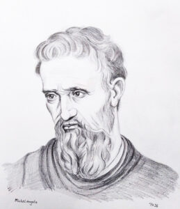 Michelangelo im Alter – Bleistiftzeichnung als Sinnbild für Satya, Wahrhaftigkeit und ein authentisches Lebenswerk.