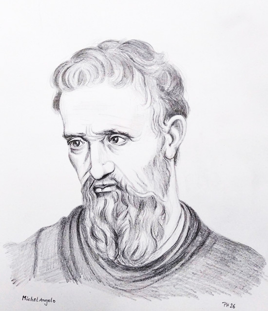 Michelangelo im Alter – Bleistiftzeichnung als Sinnbild für Satya, Wahrhaftigkeit und ein authentisches Lebenswerk.