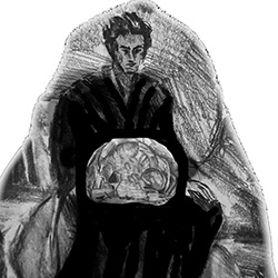 Illustration eines Schwarzmagiers mit einer inneren Höhle als Sinnbild der geistigen und moralischen Umkehrung, die den Mechanismen der Schwarzmagie zugrunde liegt.