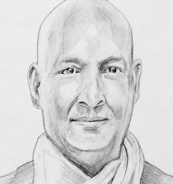 Bleistiftzeichnung von Swami Sivananda im Porträt